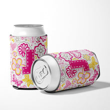 Load image into Gallery viewer, Letter J Flowers and Butterflies Pink Can or Bottle Hugger CJ2005-JCC