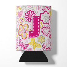 Load image into Gallery viewer, Letter J Flowers and Butterflies Pink Can or Bottle Hugger CJ2005-JCC