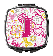 Load image into Gallery viewer, Letter J Flowers and Butterflies Pink Compact Mirror – Stylish Purse Mirror with Artistic Covers CJ2005-JSCM