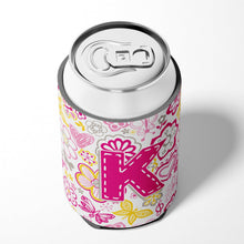 Load image into Gallery viewer, Letter K Flowers and Butterflies Pink Can or Bottle Hugger CJ2005-KCC