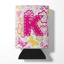 Load image into Gallery viewer, Letter K Flowers and Butterflies Pink Can or Bottle Hugger CJ2005-KCC