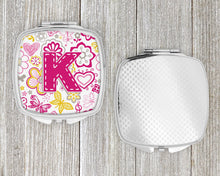 Load image into Gallery viewer, Letter K Flowers and Butterflies Pink Compact Mirror – Stylish Purse Mirror with Artistic Covers CJ2005-KSCM