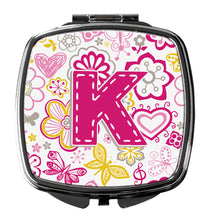 Load image into Gallery viewer, Letter K Flowers and Butterflies Pink Compact Mirror – Stylish Purse Mirror with Artistic Covers CJ2005-KSCM
