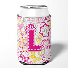 Load image into Gallery viewer, Letter L Flowers and Butterflies Pink Can or Bottle Hugger CJ2005-LCC