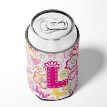 Load image into Gallery viewer, Letter L Flowers and Butterflies Pink Can or Bottle Hugger CJ2005-LCC
