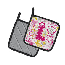 Load image into Gallery viewer, Letter L Flowers and Butterflies Pink Pot Holders - Set of 2 - Heat-Resistant Kitchen Essentials CJ2005-LPTHD