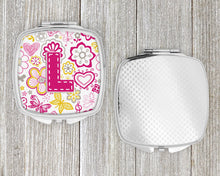 Load image into Gallery viewer, Letter L Flowers and Butterflies Pink Compact Mirror – Stylish Purse Mirror with Artistic Covers CJ2005-LSCM