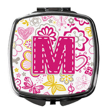 Load image into Gallery viewer, Letter M Flowers and Butterflies Pink Compact Mirror – Stylish Purse Mirror with Artistic Covers CJ2005-MSCM