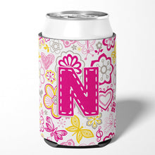Load image into Gallery viewer, Letter N Flowers and Butterflies Pink Can or Bottle Hugger CJ2005-NCC