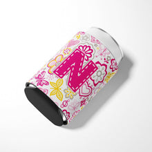 Load image into Gallery viewer, Letter N Flowers and Butterflies Pink Can or Bottle Hugger CJ2005-NCC