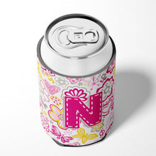 Load image into Gallery viewer, Letter N Flowers and Butterflies Pink Can or Bottle Hugger CJ2005-NCC