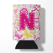 Load image into Gallery viewer, Letter N Flowers and Butterflies Pink Can or Bottle Hugger CJ2005-NCC