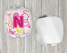 Load image into Gallery viewer, Letter N Flowers and Butterflies Pink Compact Mirror – Stylish Purse Mirror with Artistic Covers CJ2005-NSCM