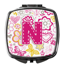 Load image into Gallery viewer, Letter N Flowers and Butterflies Pink Compact Mirror – Stylish Purse Mirror with Artistic Covers CJ2005-NSCM