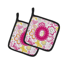 Load image into Gallery viewer, Letter O Flowers and Butterflies Pink Pot Holders - Set of 2 - Heat-Resistant Kitchen Essentials CJ2005-OPTHD