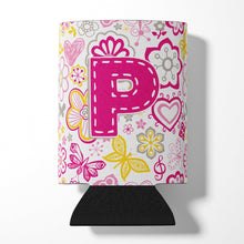 Load image into Gallery viewer, Letter P Flowers and Butterflies Pink Can or Bottle Hugger CJ2005-PCC
