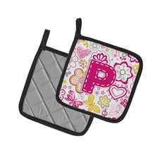 Load image into Gallery viewer, Letter P Flowers and Butterflies Pink Pot Holders - Set of 2 - Heat-Resistant Kitchen Essentials CJ2005-PPTHD