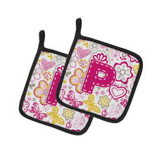 Load image into Gallery viewer, Letter P Flowers and Butterflies Pink Pot Holders - Set of 2 - Heat-Resistant Kitchen Essentials CJ2005-PPTHD