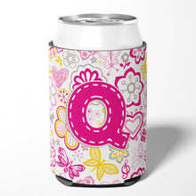 Load image into Gallery viewer, Letter Q Flowers and Butterflies Pink Can or Bottle Hugger CJ2005-QCC