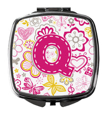 Load image into Gallery viewer, Letter Q Flowers and Butterflies Pink Compact Mirror – Stylish Purse Mirror with Artistic Covers CJ2005-QSCM
