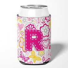 Load image into Gallery viewer, Letter R Flowers and Butterflies Pink Can or Bottle Hugger CJ2005-RCC