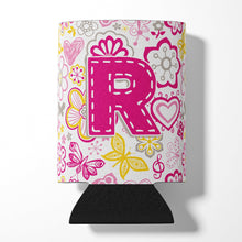 Load image into Gallery viewer, Letter R Flowers and Butterflies Pink Can or Bottle Hugger CJ2005-RCC