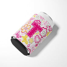Load image into Gallery viewer, Letter T Flowers and Butterflies Pink Can or Bottle Hugger CJ2005-TCC