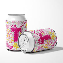 Load image into Gallery viewer, Letter T Flowers and Butterflies Pink Can or Bottle Hugger CJ2005-TCC