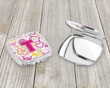 Load image into Gallery viewer, Letter T Flowers and Butterflies Pink Compact Mirror – Stylish Purse Mirror with Artistic Covers CJ2005-TSCM