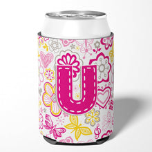 Load image into Gallery viewer, Letter U Flowers and Butterflies Pink Can or Bottle Hugger CJ2005-UCC