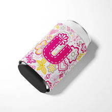 Load image into Gallery viewer, Letter U Flowers and Butterflies Pink Can or Bottle Hugger CJ2005-UCC