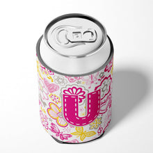 Load image into Gallery viewer, Letter U Flowers and Butterflies Pink Can or Bottle Hugger CJ2005-UCC