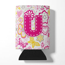 Load image into Gallery viewer, Letter U Flowers and Butterflies Pink Can or Bottle Hugger CJ2005-UCC