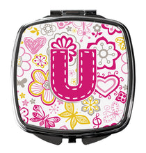 Load image into Gallery viewer, Letter U Flowers and Butterflies Pink Compact Mirror – Stylish Purse Mirror with Artistic Covers CJ2005-USCM