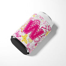 Load image into Gallery viewer, Letter W Flowers and Butterflies Pink Can or Bottle Hugger CJ2005-WCC