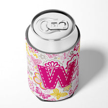 Load image into Gallery viewer, Letter W Flowers and Butterflies Pink Can or Bottle Hugger CJ2005-WCC
