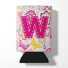 Load image into Gallery viewer, Letter W Flowers and Butterflies Pink Can or Bottle Hugger CJ2005-WCC