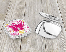 Load image into Gallery viewer, Letter W Flowers and Butterflies Pink Compact Mirror – Stylish Purse Mirror with Artistic Covers CJ2005-WSCM