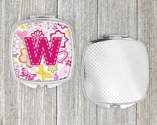 Load image into Gallery viewer, Letter W Flowers and Butterflies Pink Compact Mirror – Stylish Purse Mirror with Artistic Covers CJ2005-WSCM