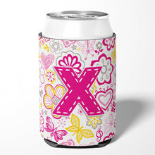 Load image into Gallery viewer, Letter X Flowers and Butterflies Pink Can or Bottle Hugger CJ2005-XCC