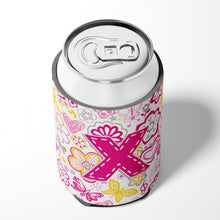 Load image into Gallery viewer, Letter X Flowers and Butterflies Pink Can or Bottle Hugger CJ2005-XCC