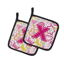 Load image into Gallery viewer, Letter X Flowers and Butterflies Pink Pot Holders - Set of 2 - Heat-Resistant Kitchen Essentials CJ2005-XPTHD