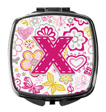 Load image into Gallery viewer, Letter X Flowers and Butterflies Pink Compact Mirror – Stylish Purse Mirror with Artistic Covers CJ2005-XSCM