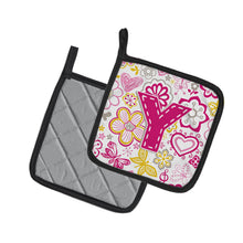 Load image into Gallery viewer, Letter Y Flowers and Butterflies Pink Pot Holders - Set of 2 - Heat-Resistant Kitchen Essentials CJ2005-YPTHD