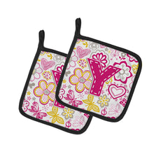 Load image into Gallery viewer, Letter Y Flowers and Butterflies Pink Pot Holders - Set of 2 - Heat-Resistant Kitchen Essentials CJ2005-YPTHD