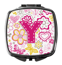 Load image into Gallery viewer, Letter Y Flowers and Butterflies Pink Compact Mirror – Stylish Purse Mirror with Artistic Covers CJ2005-YSCM