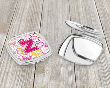 Load image into Gallery viewer, Letter Z Flowers and Butterflies Pink Compact Mirror – Stylish Purse Mirror with Artistic Covers CJ2005-ZSCM