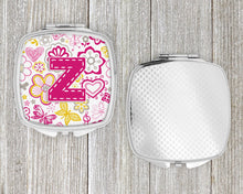 Load image into Gallery viewer, Letter Z Flowers and Butterflies Pink Compact Mirror – Stylish Purse Mirror with Artistic Covers CJ2005-ZSCM