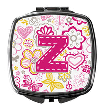 Load image into Gallery viewer, Letter Z Flowers and Butterflies Pink Compact Mirror – Stylish Purse Mirror with Artistic Covers CJ2005-ZSCM