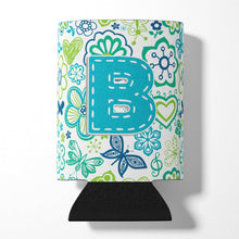 Load image into Gallery viewer, Letter B Flowers and Butterflies Teal Blue Can or Bottle Hugger CJ2006-BCC